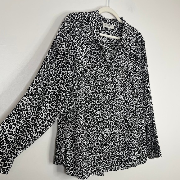 Jones New York Animal Print Plus Size Button Down Loose Flowy Blouse Top Sz 3X - Picture 3 of 13